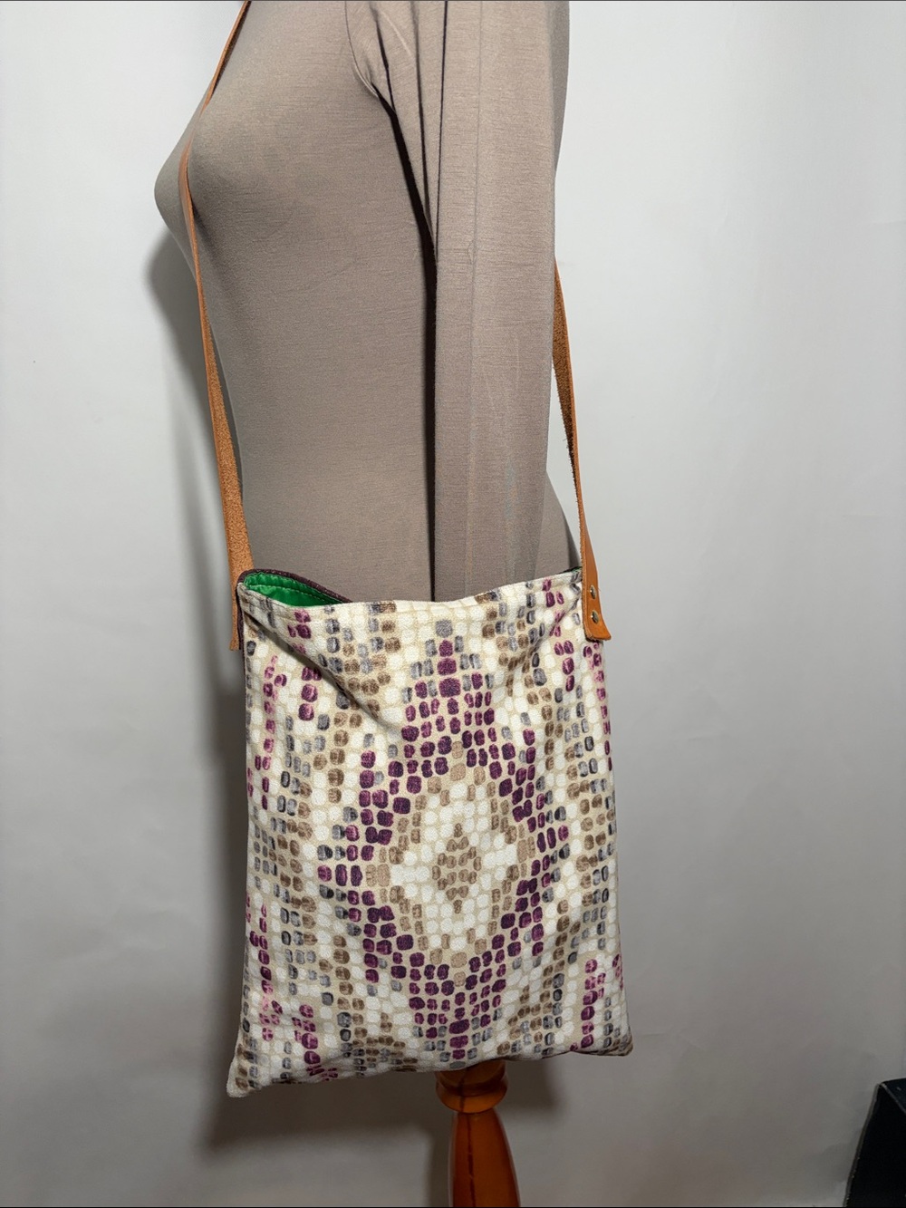 Sausalito Blue Crossbody Purse Repurposed Fabric with Leather Strap